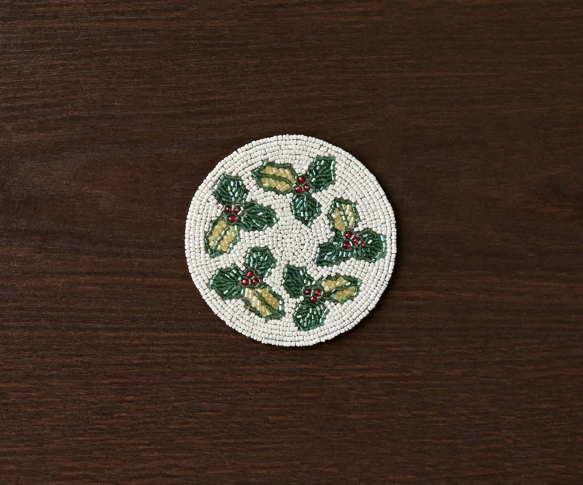 Handmade Beaded Holiday Coaster – Christmas Table Decor