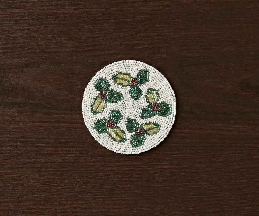 Handmade Beaded Holiday Coaster – Christmas Table Decor