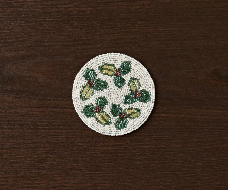 Handmade Beaded Holiday Coaster – Christmas Table Decor