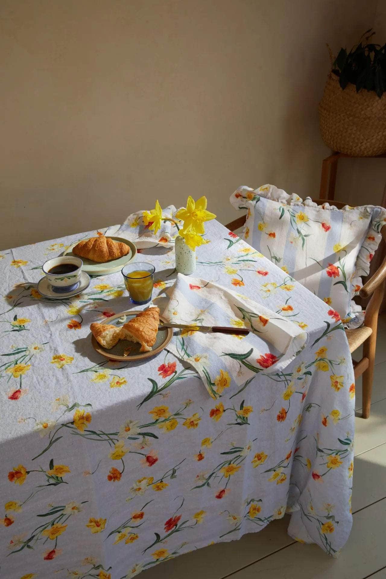 Daffodil Stripe Ruffle Linen Cushion Cover