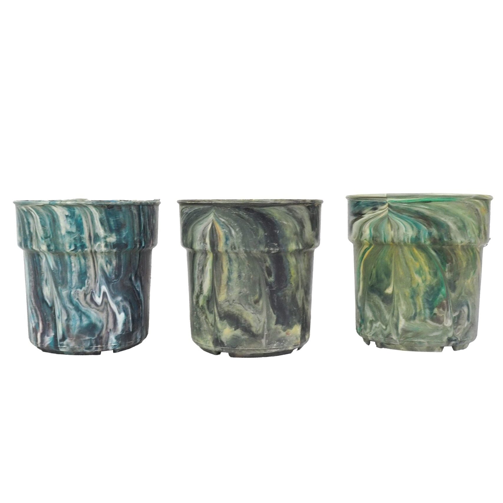 3 Vintage Marbled Plant Pots