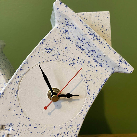 Double Ceramic Mantel Clock - Light Blue Speckle Glaze