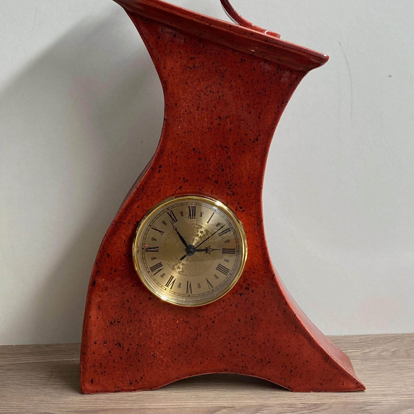 Tall Ceramic Mantel Clock with Enclosed Face - Speckled Red