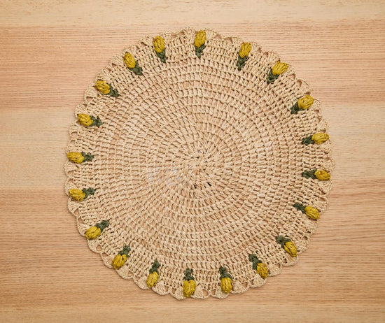 Handmade Tulip Placemat – Raffia Crochet Floral Table Mat