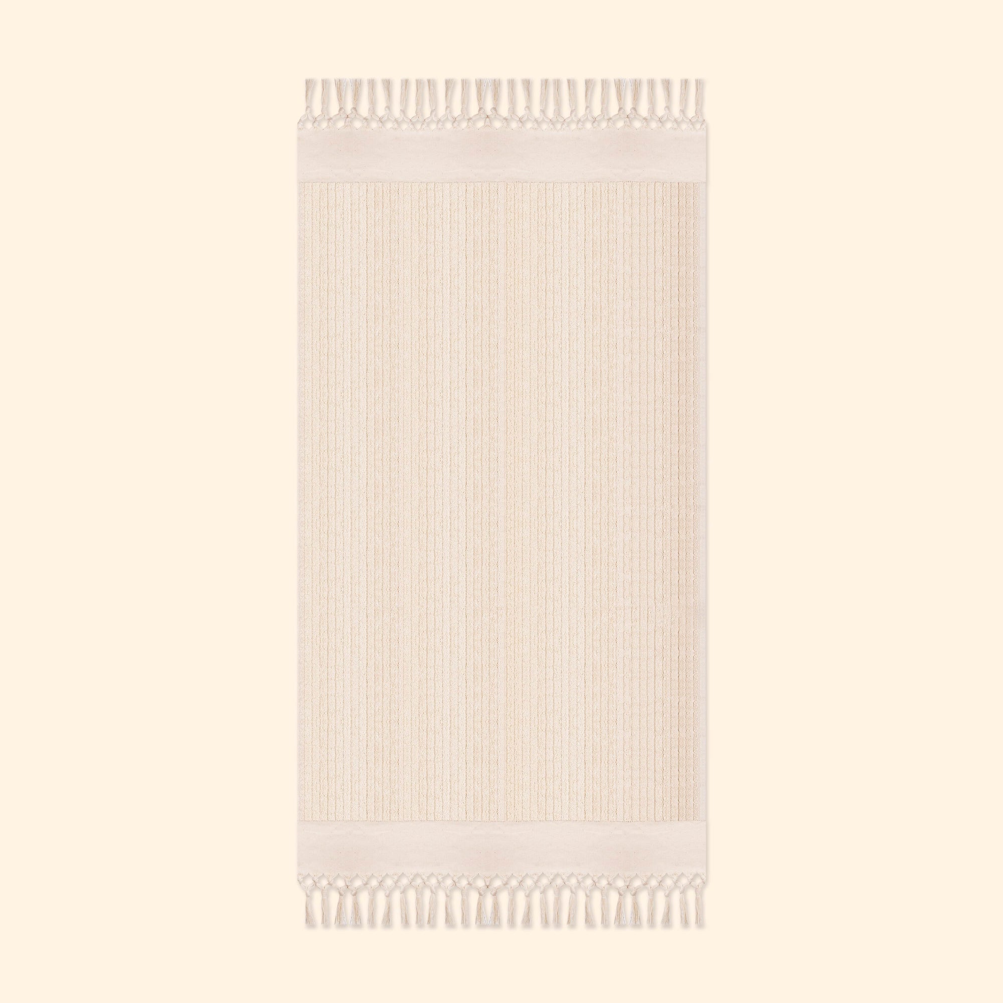 Plush & Bare Striped Pure Cotton King Bath Towel In Cream