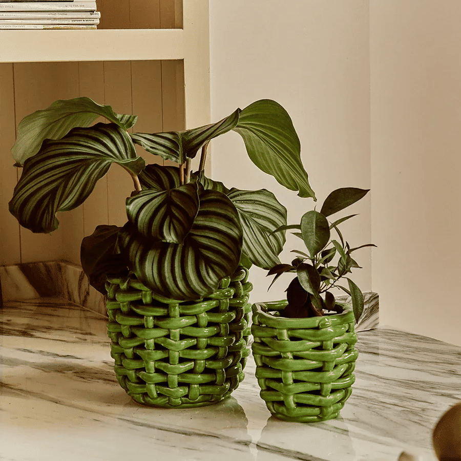 Small Apple Green Basketweave Planter