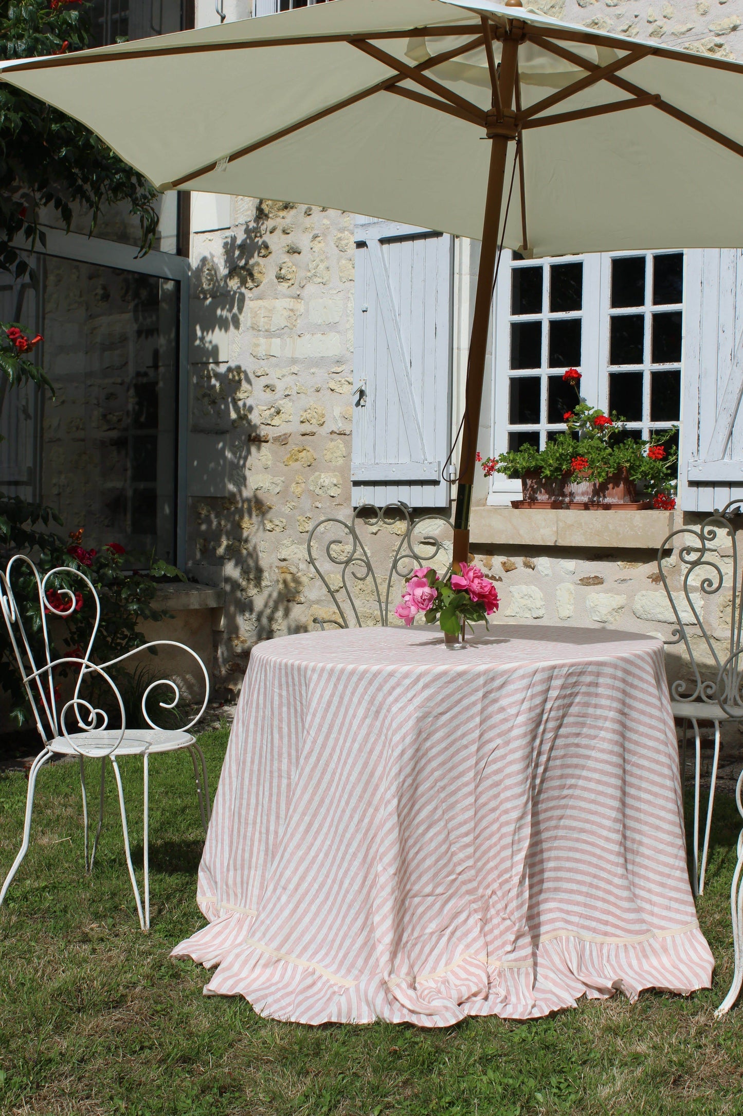 Blush Candy Stripe Round Tablecloth