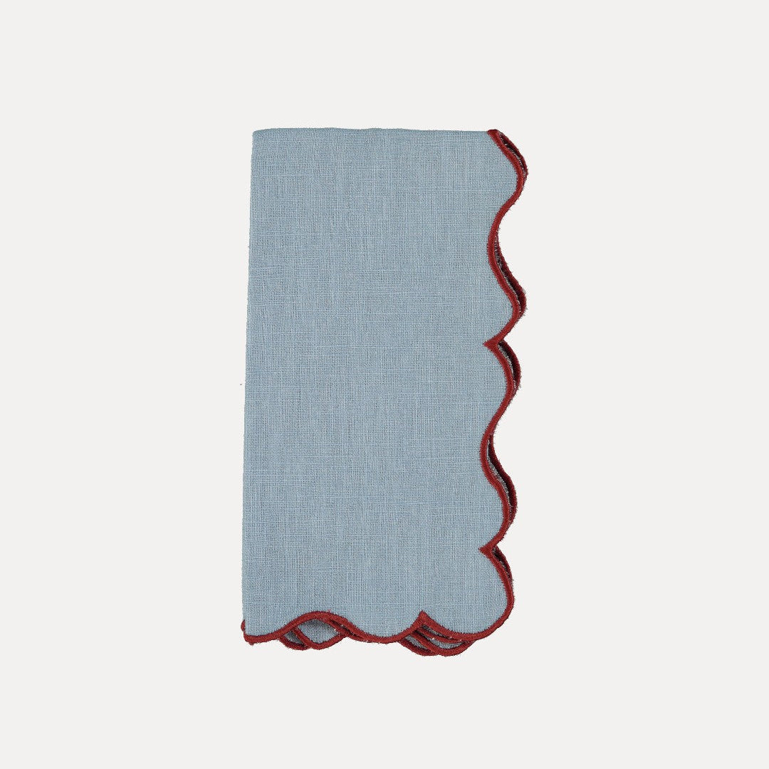 Wavy Napkin, Sky Blue with Burgundy