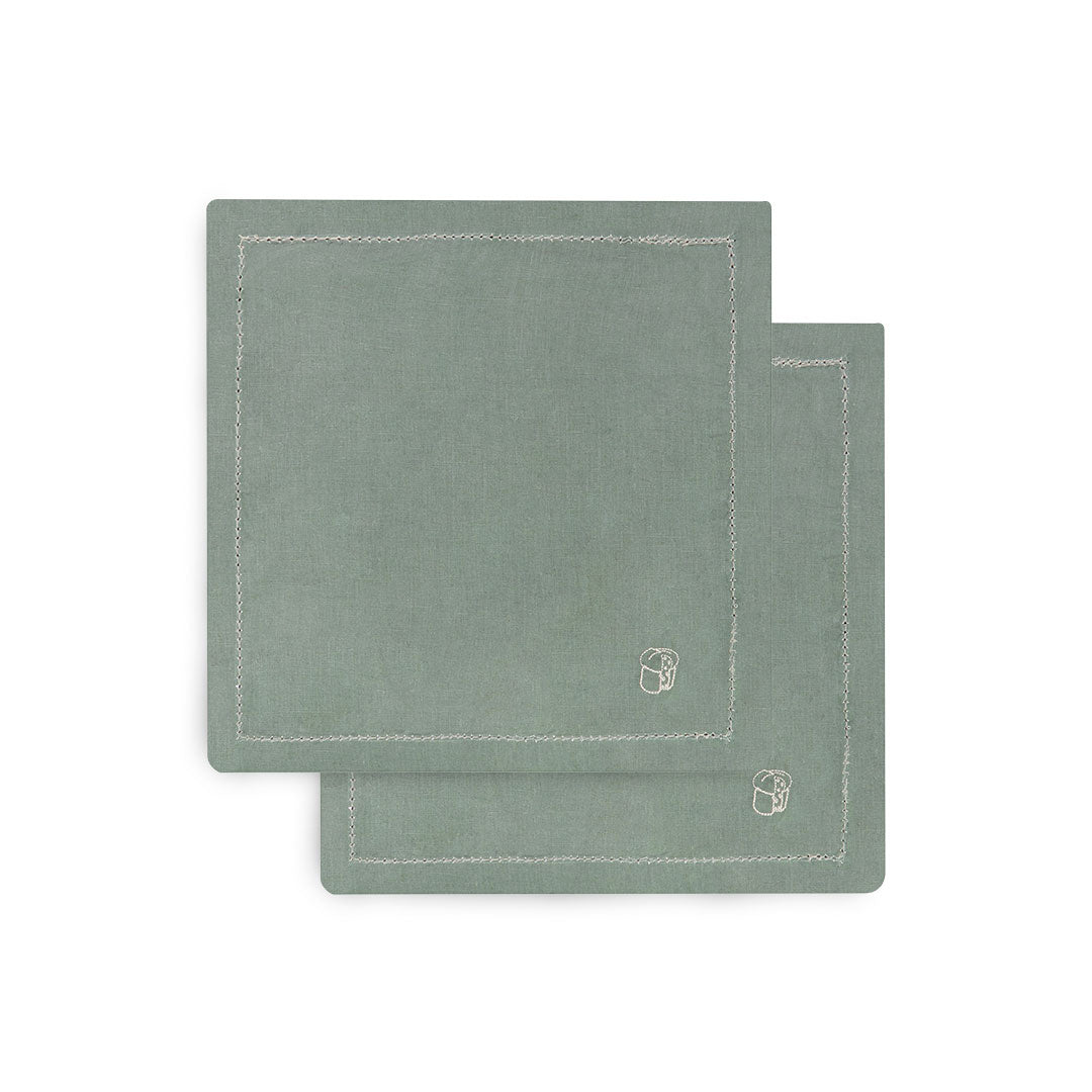Embroidered Linen Napkins, Set of 2 - Pine Green