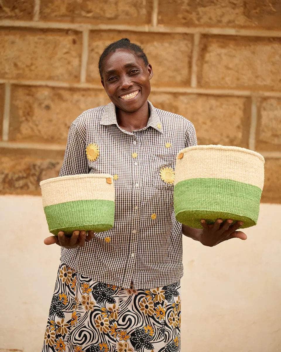 WILAYA: Green Colour Block Woven Basket