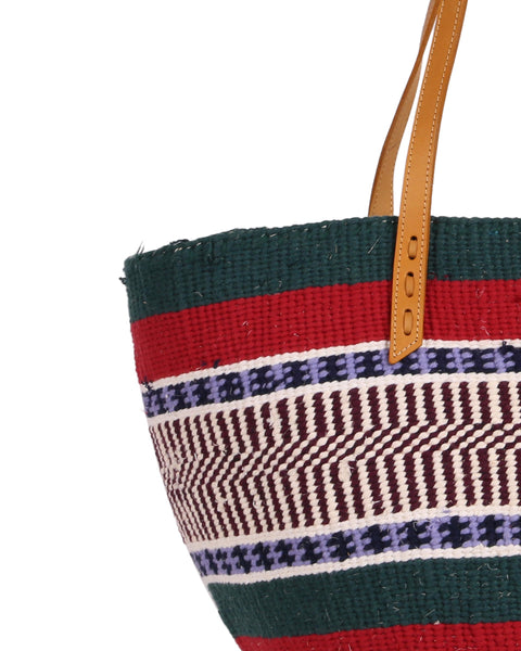 HITAJI: Handwoven Dark Green, Red and Maroon Wool Tote Bag