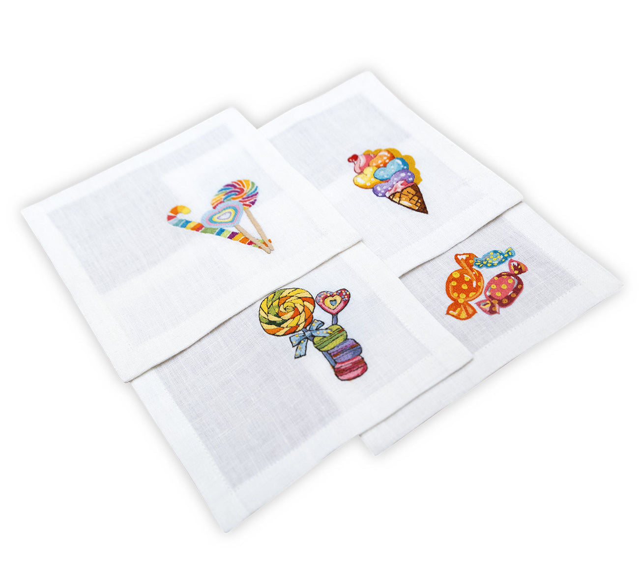Embroidered Table Linen - Candy Cocktail Napkins (Set of 4)