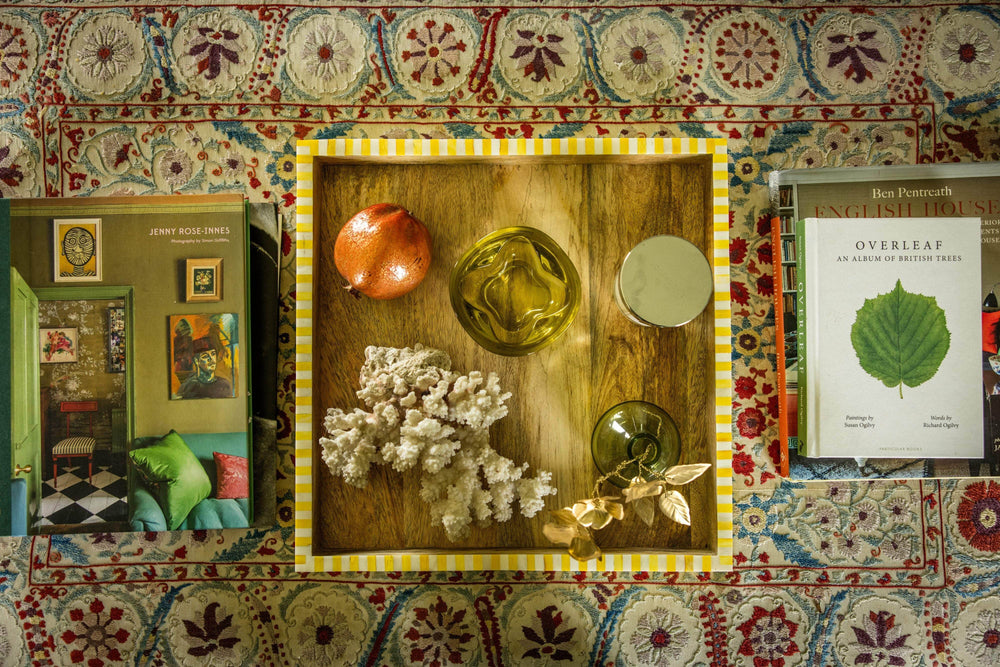 Square Inlay Tray | Large | Yellow & White | Striped