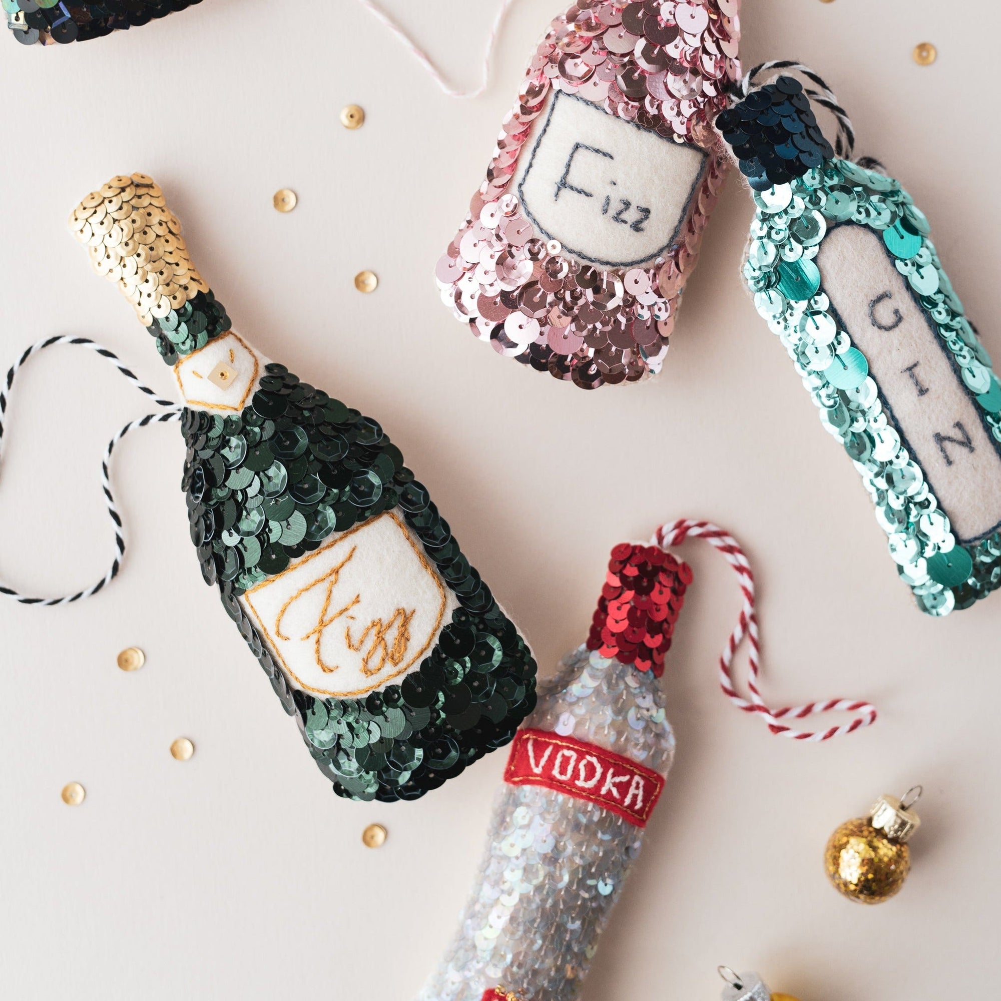 Vodka Bottle Embroidered Sequin Ornament