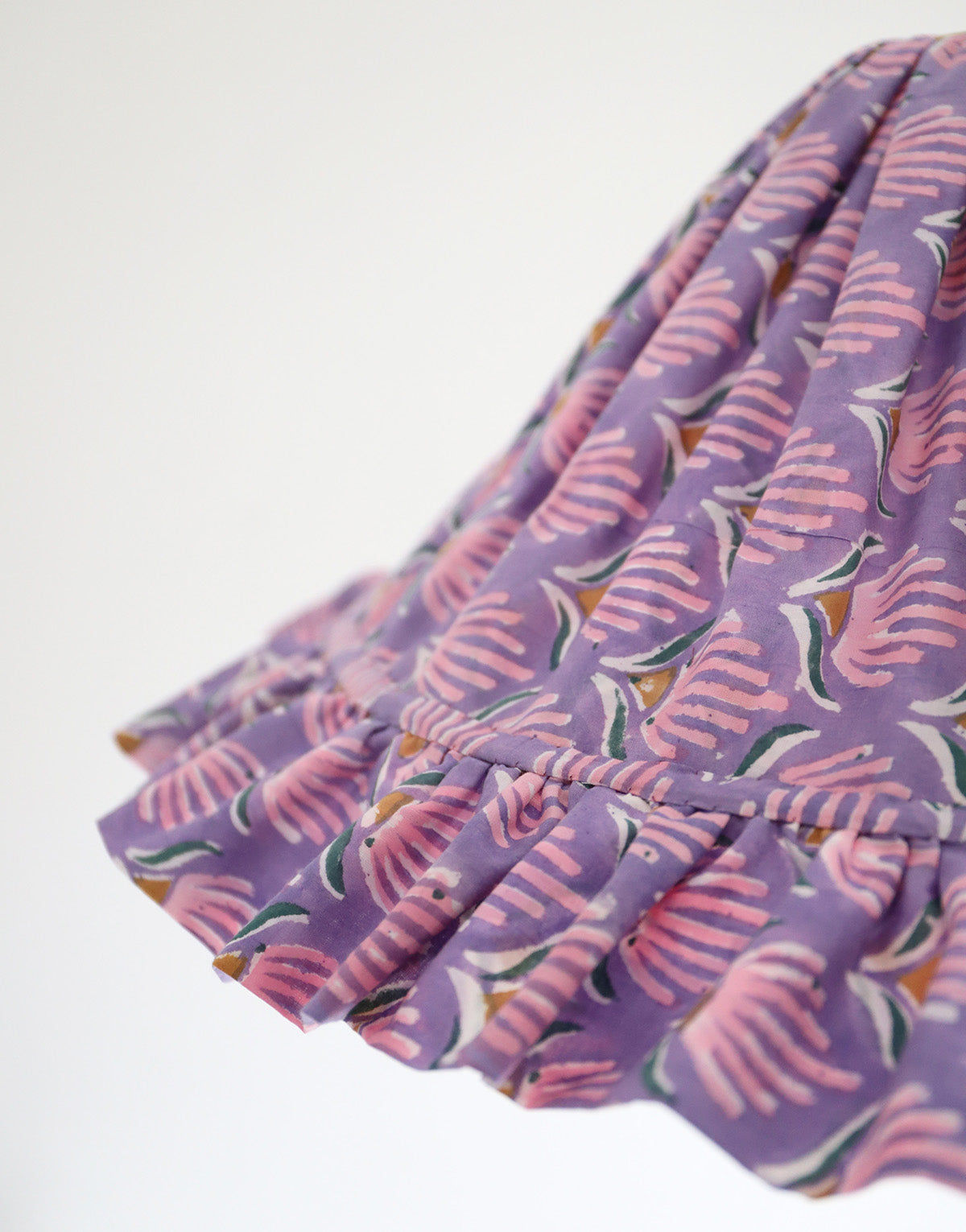 Conical Pendant Light with Emilia Ruffle “Purple Shell Flowers”