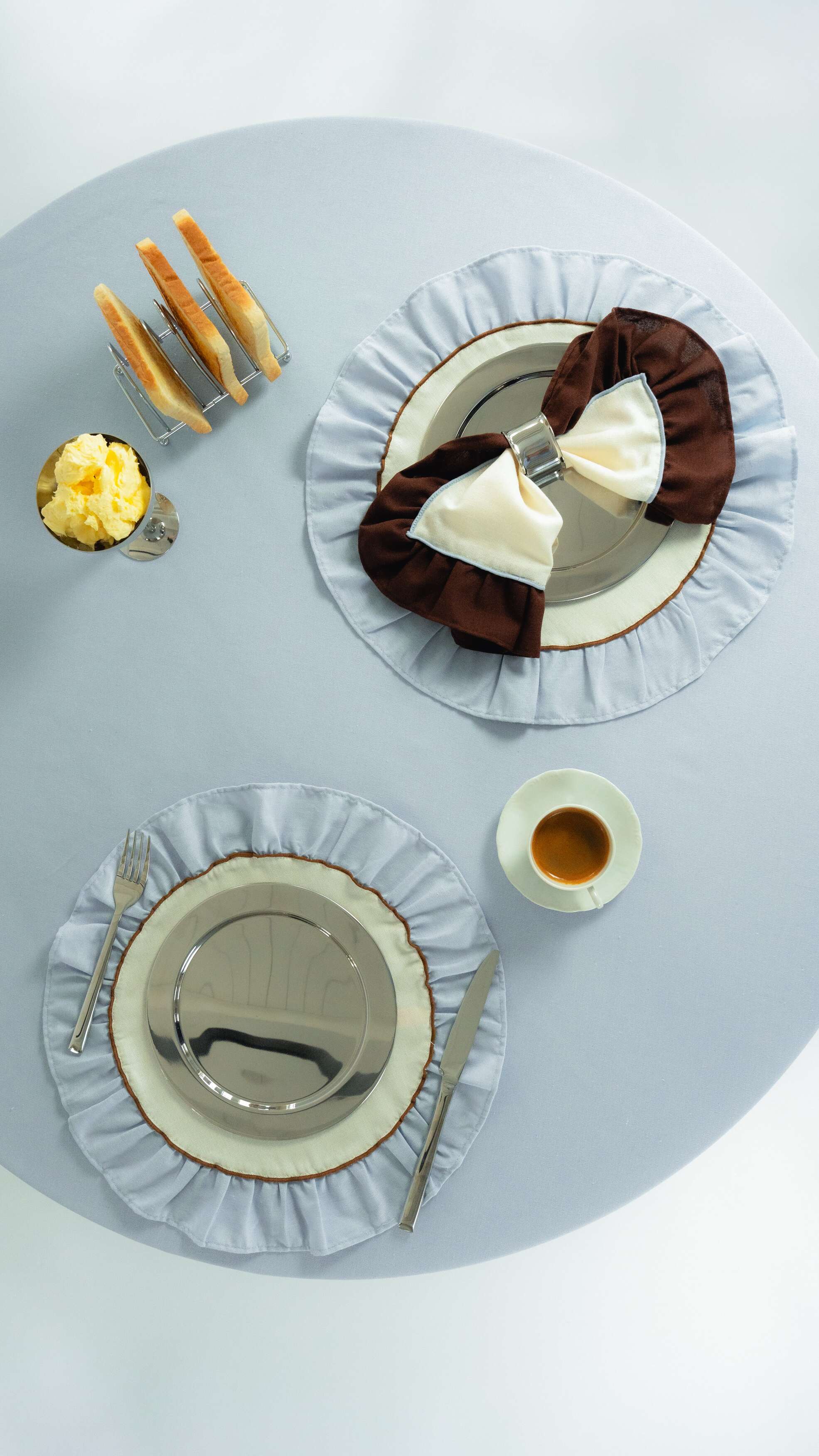 Napkins Set (2), Ruffle, Ivory/Brown