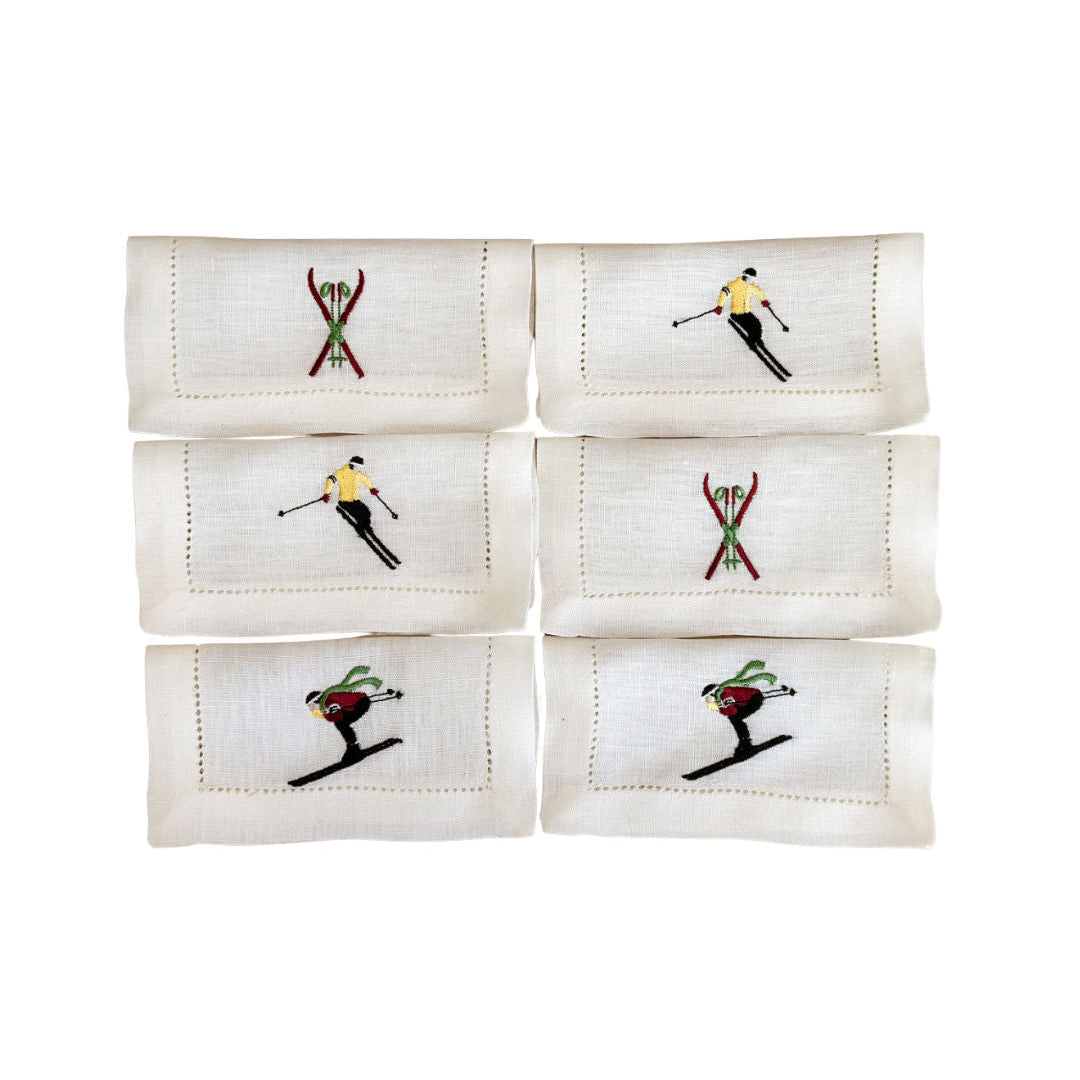 Baqueira Ski Linen Cocktail Napkin Set of 6