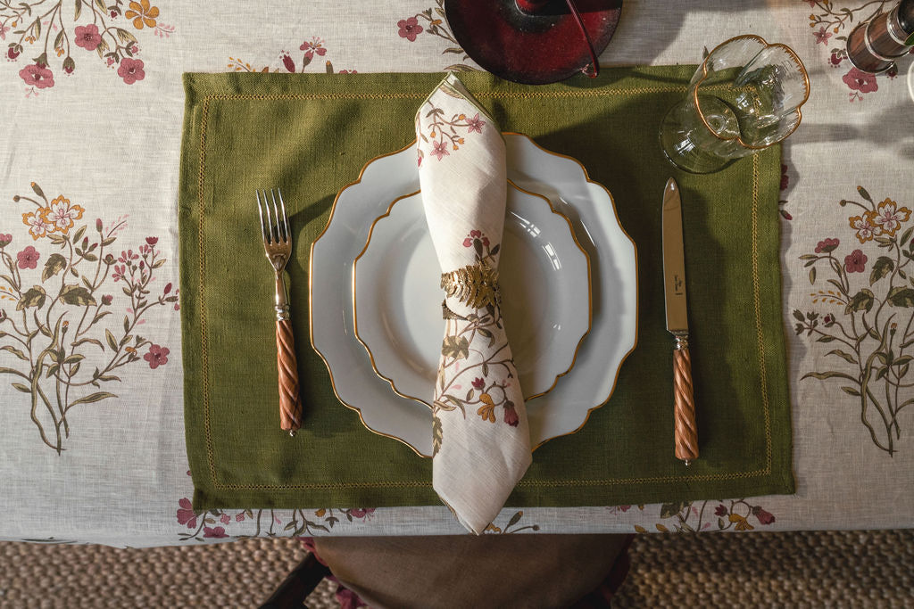 Scarlet Flax & Field Flowers Printed Tablecloth