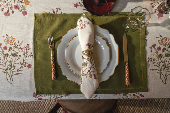 Scarlet Flax & Field Flowers Printed Tablecloth
