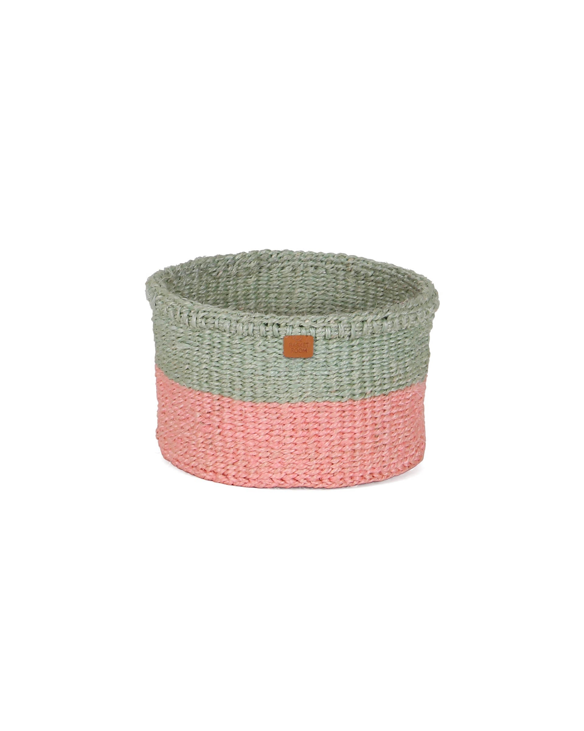 SIAFU: Sapling Green and Dusky Pink Colour Block Sisal Basket