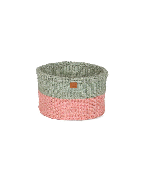 SIAFU: Sapling Green and Dusky Pink Colour Block Sisal Basket