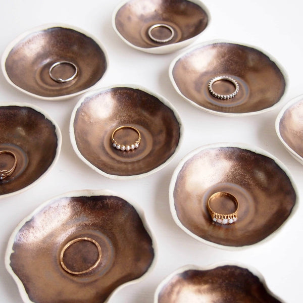 Handmade Gold & Cream Mini Pottery Ring Dish