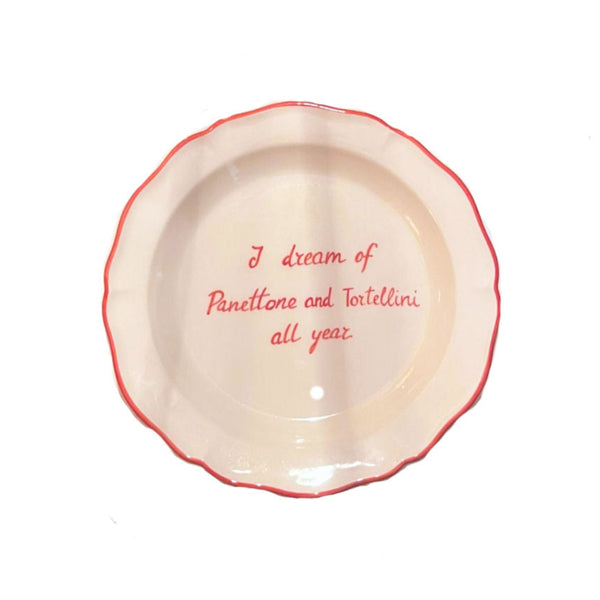 Sveva's Home Ceramic "I dream of Panettone and Tortellini all year" Ceramic Scalloped Plate Set of 4