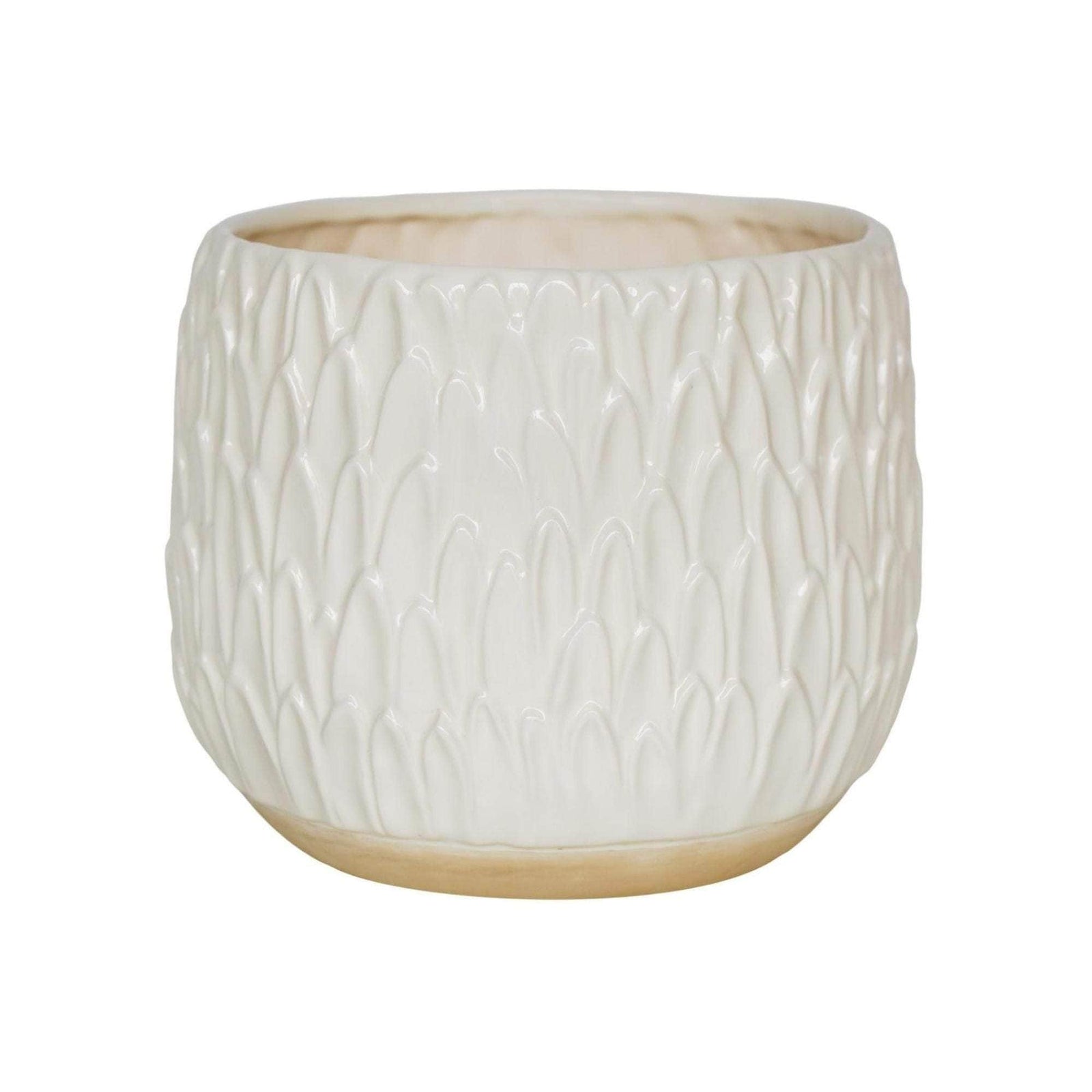 Arles Leaf Embossed White Planter