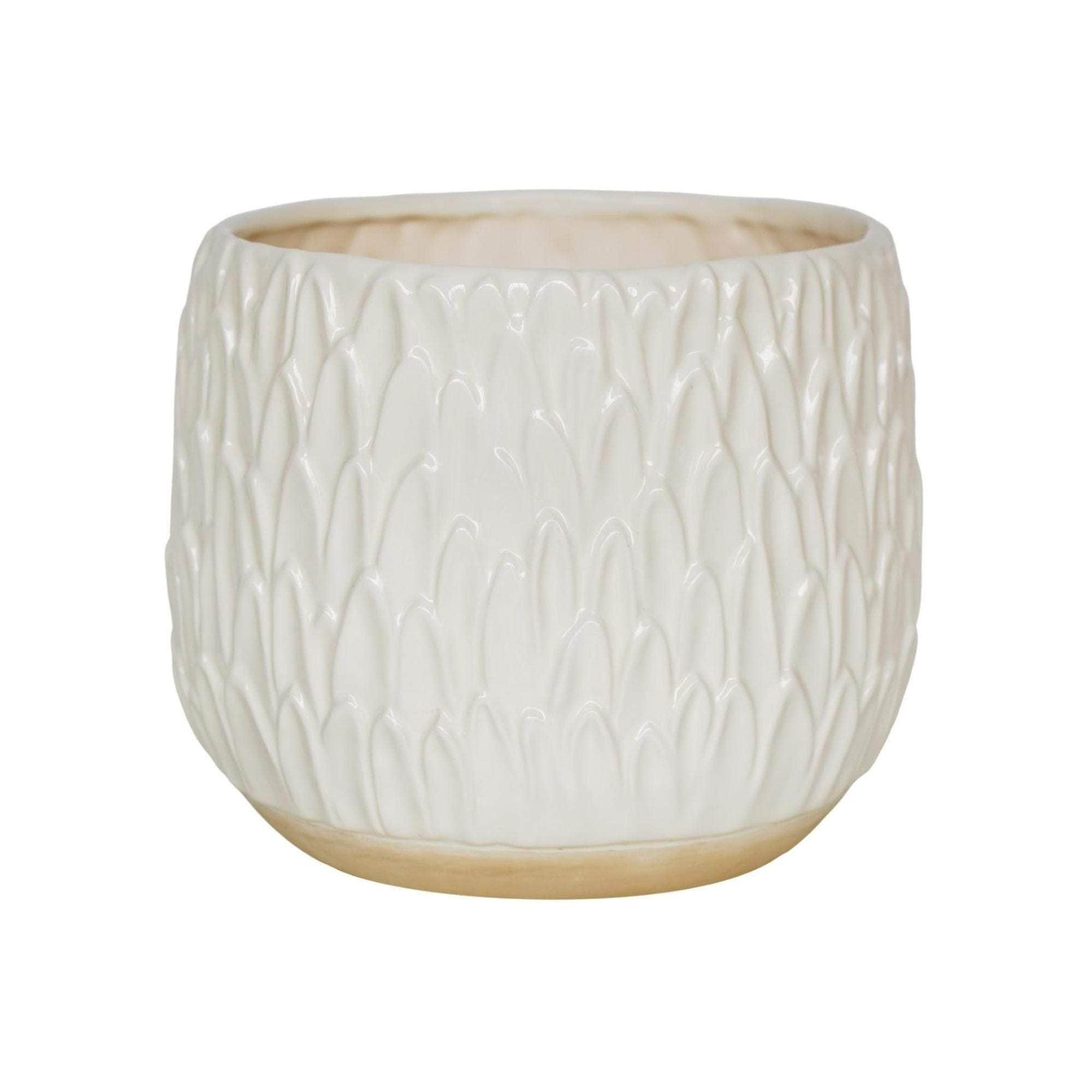 Arles Leaf Embossed White Planter