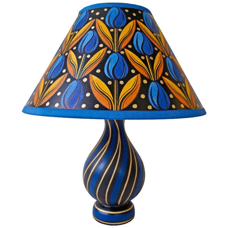 Tulips Hand Painted 10" Lampshade in Blue Gold