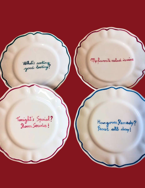 Ceramic "My Favorite Salad is Wine" Scalloped Plate Set of 6