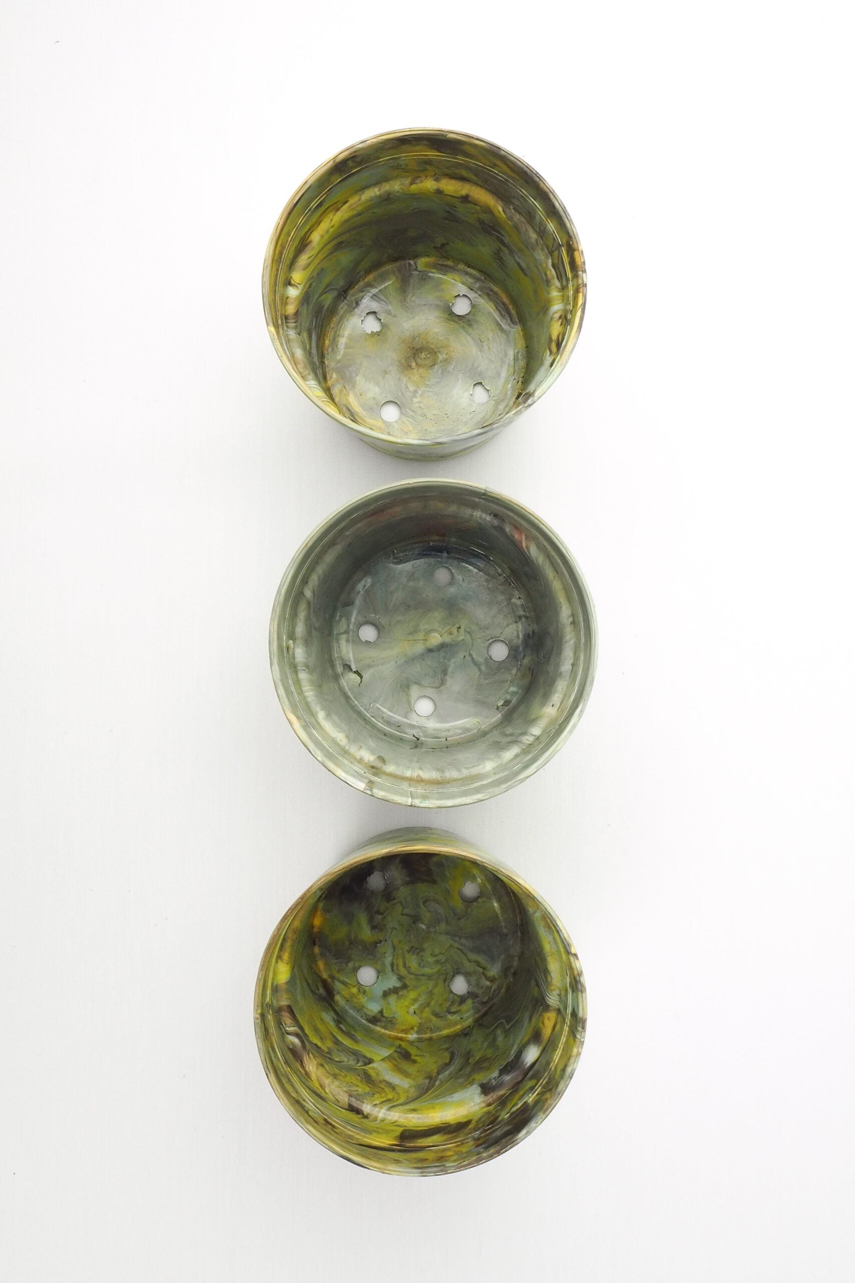 3 Vintage Marbled Plant Pots