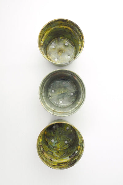 3 Vintage Marbled Plant Pots