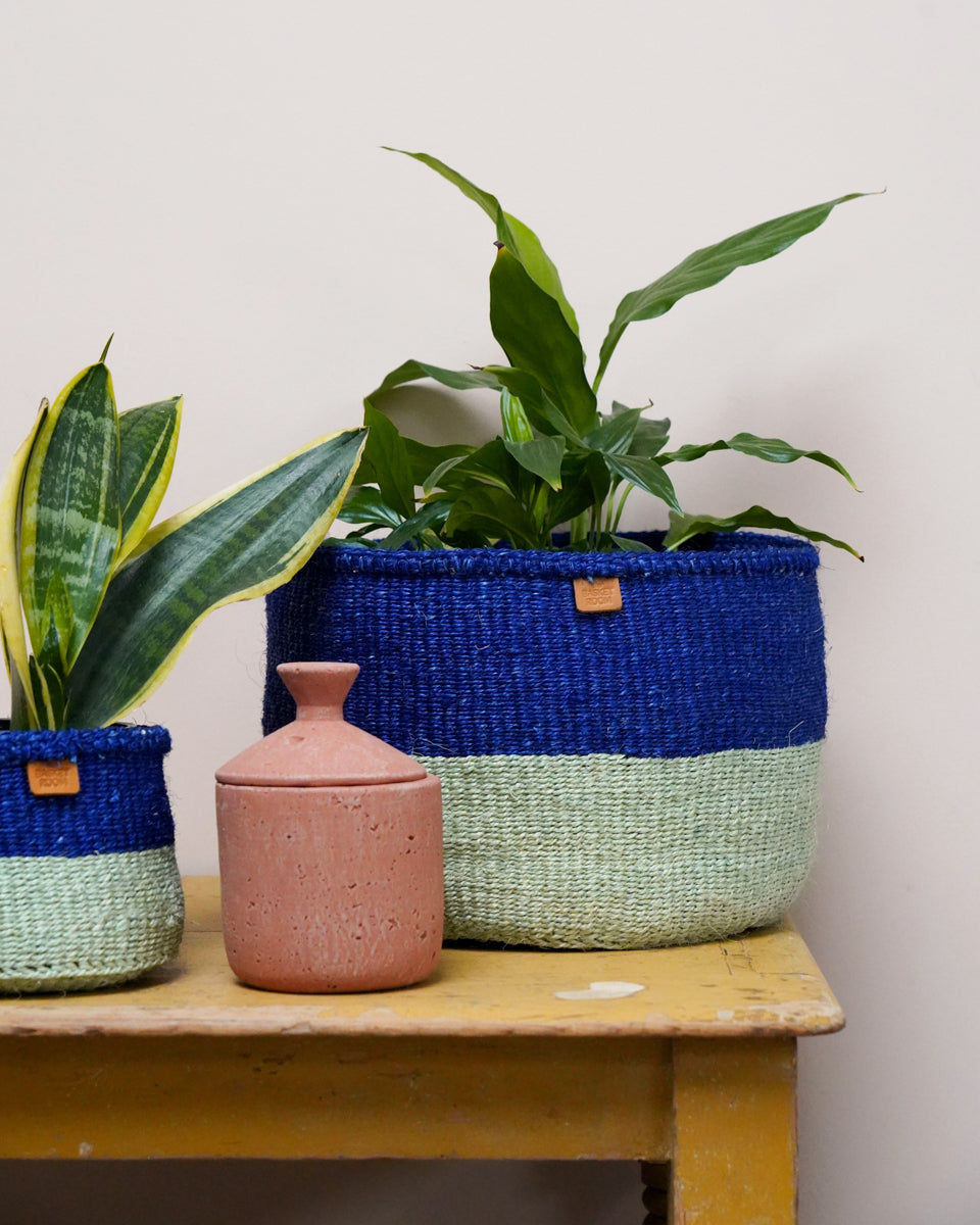 TIBA: True Blue and Sapling Green Colour Block Sisal Basket