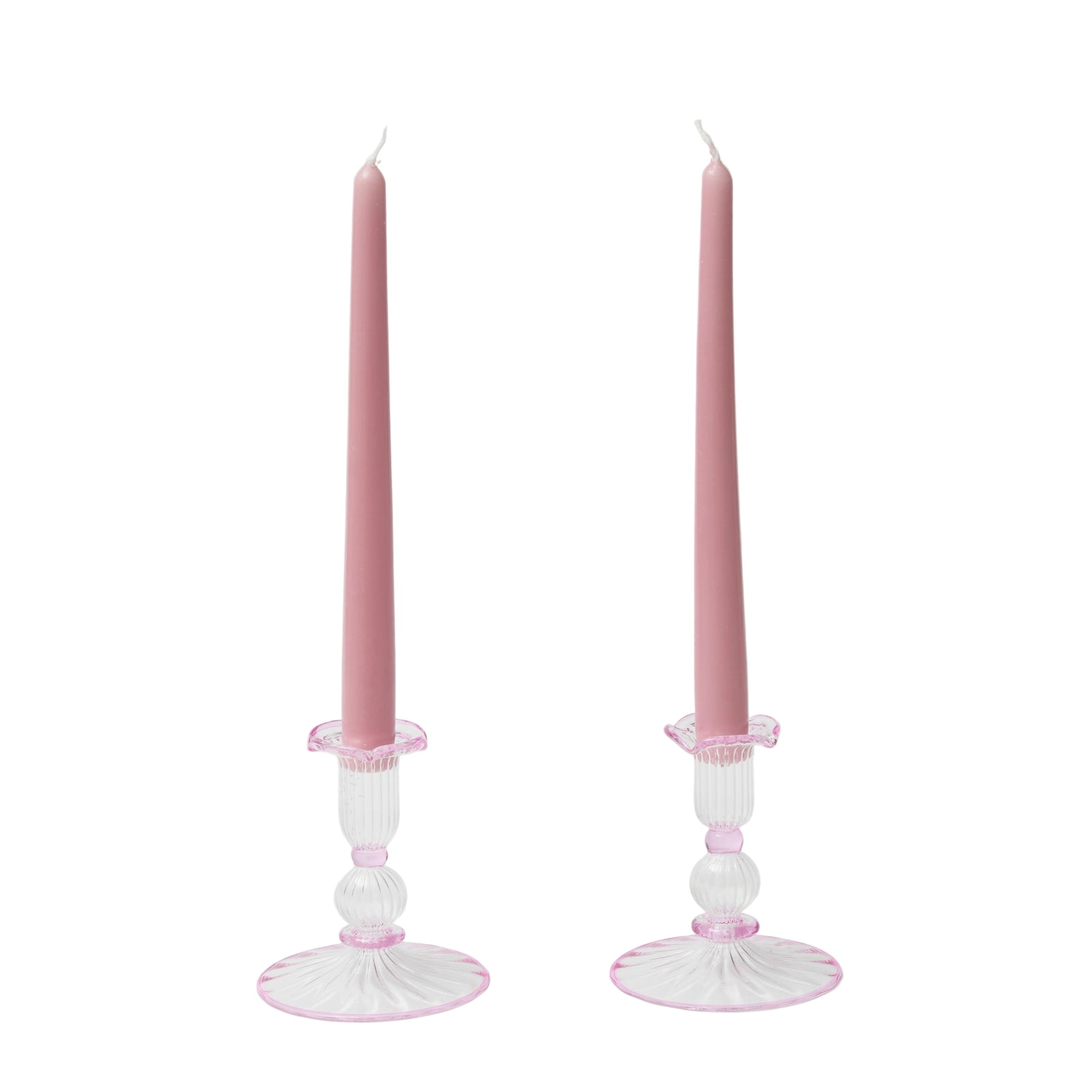 Pink Rimmed Savannah candleholders (Set of 2)