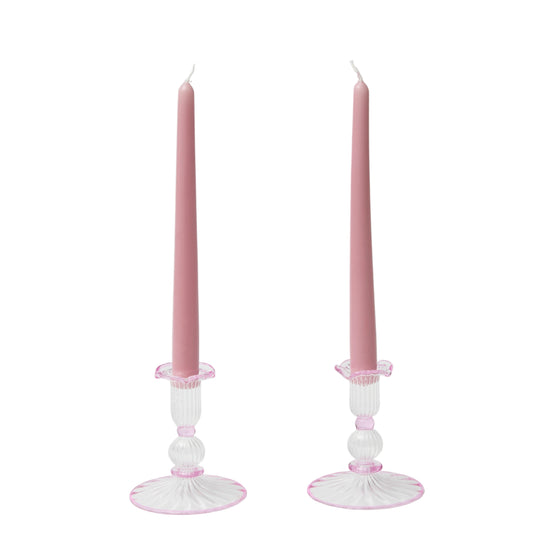 Pink Rimmed Savannah candleholders (Set of 2)
