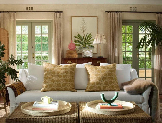 Arabesque Linen Scatter Cushion in Ochre