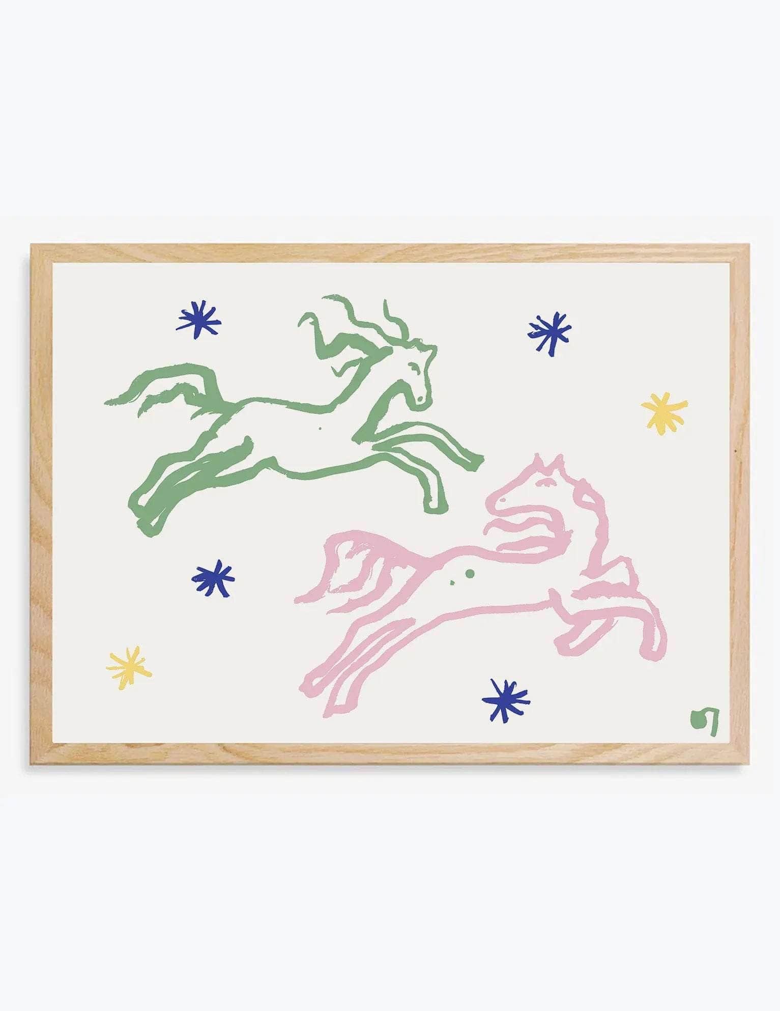 Pink & Green Horses Print