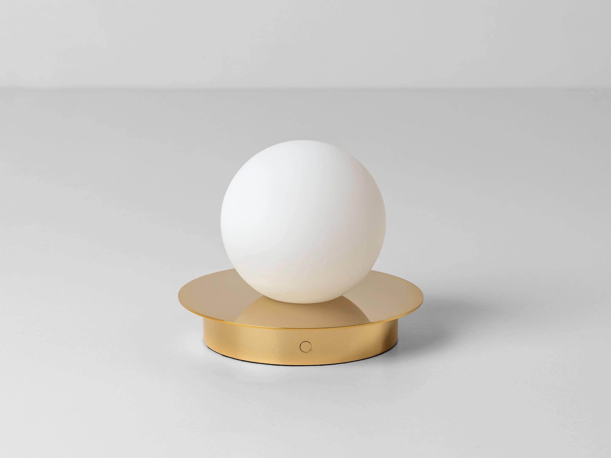 Brass opal disk rechargeable table lamp