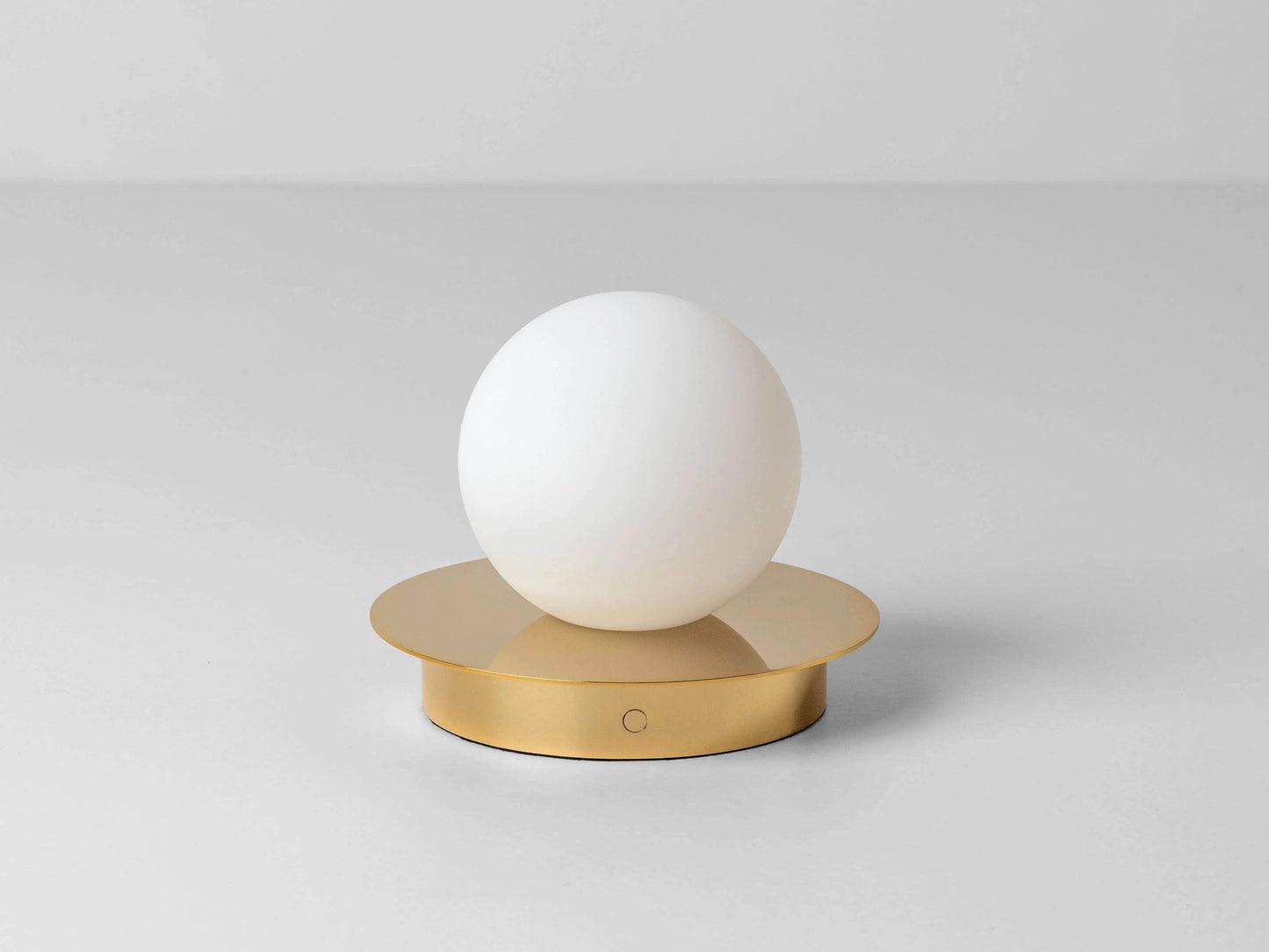 Brass opal disk rechargeable table lamp