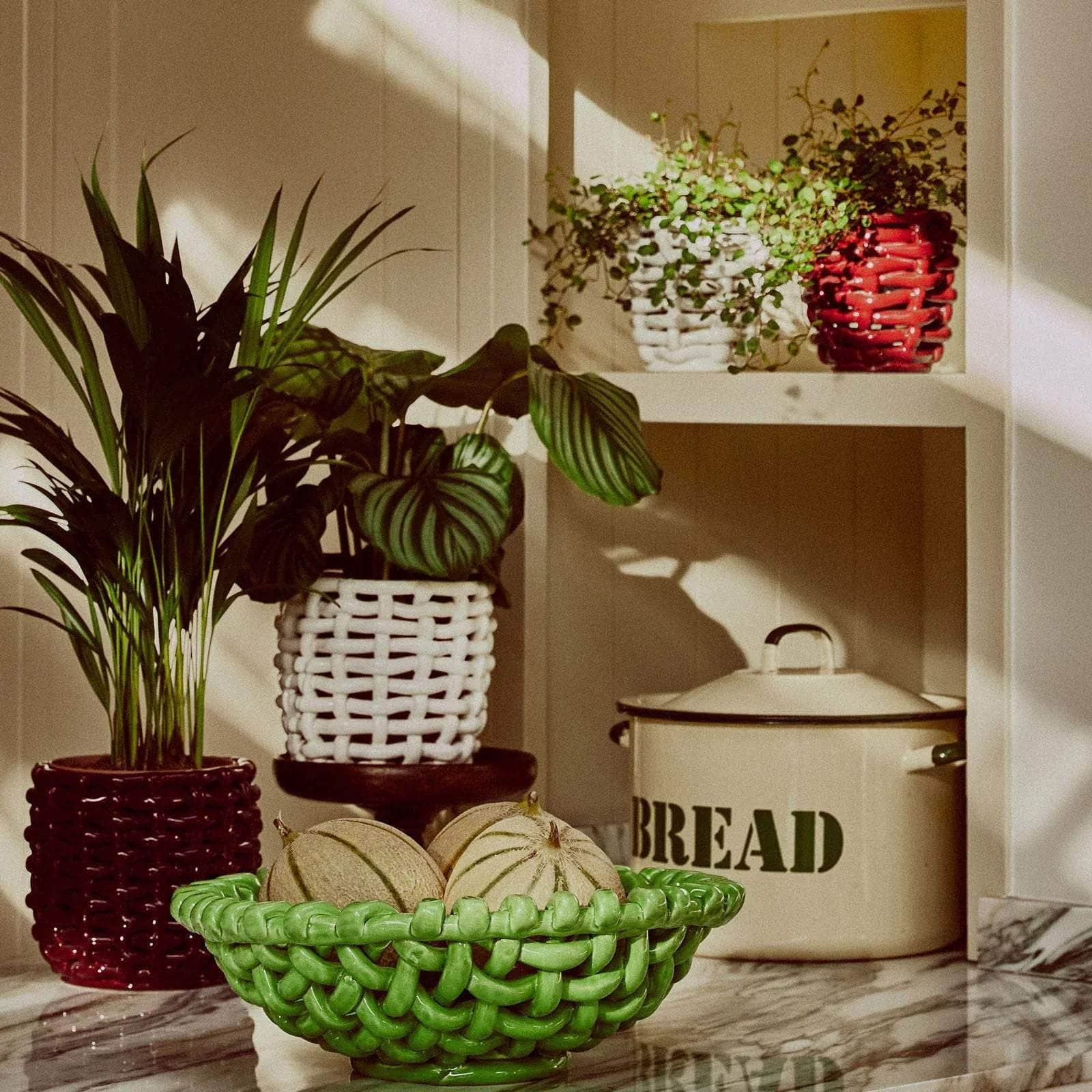 Small Burgundy Basketweave Planter