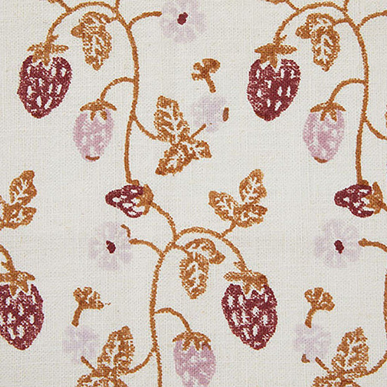 Strawberry Block Printed Fabric Linen/Cotton Copper