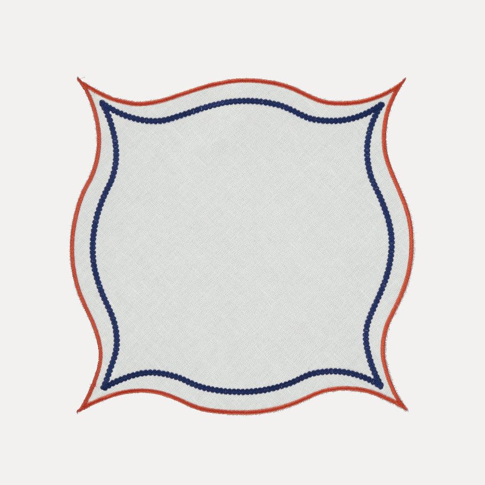 Leme Placemat, White with Terracotta and Blue