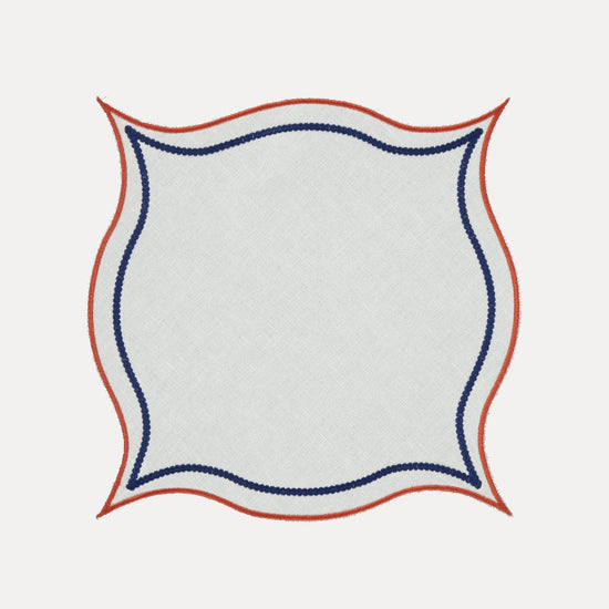 Leme Placemat, White with Terracotta and Blue