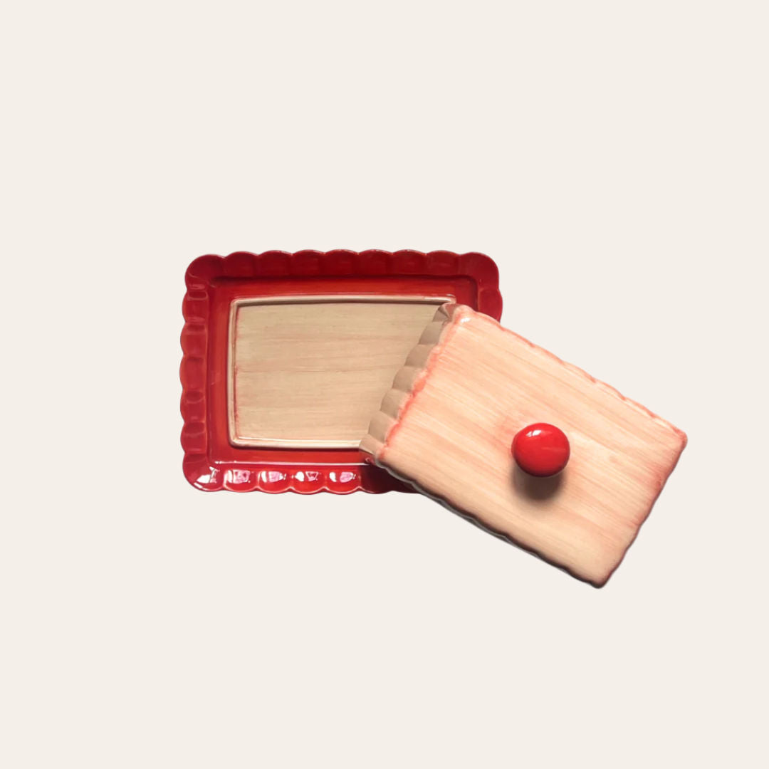 Butter Dish | Rose Pink & Ruby Red