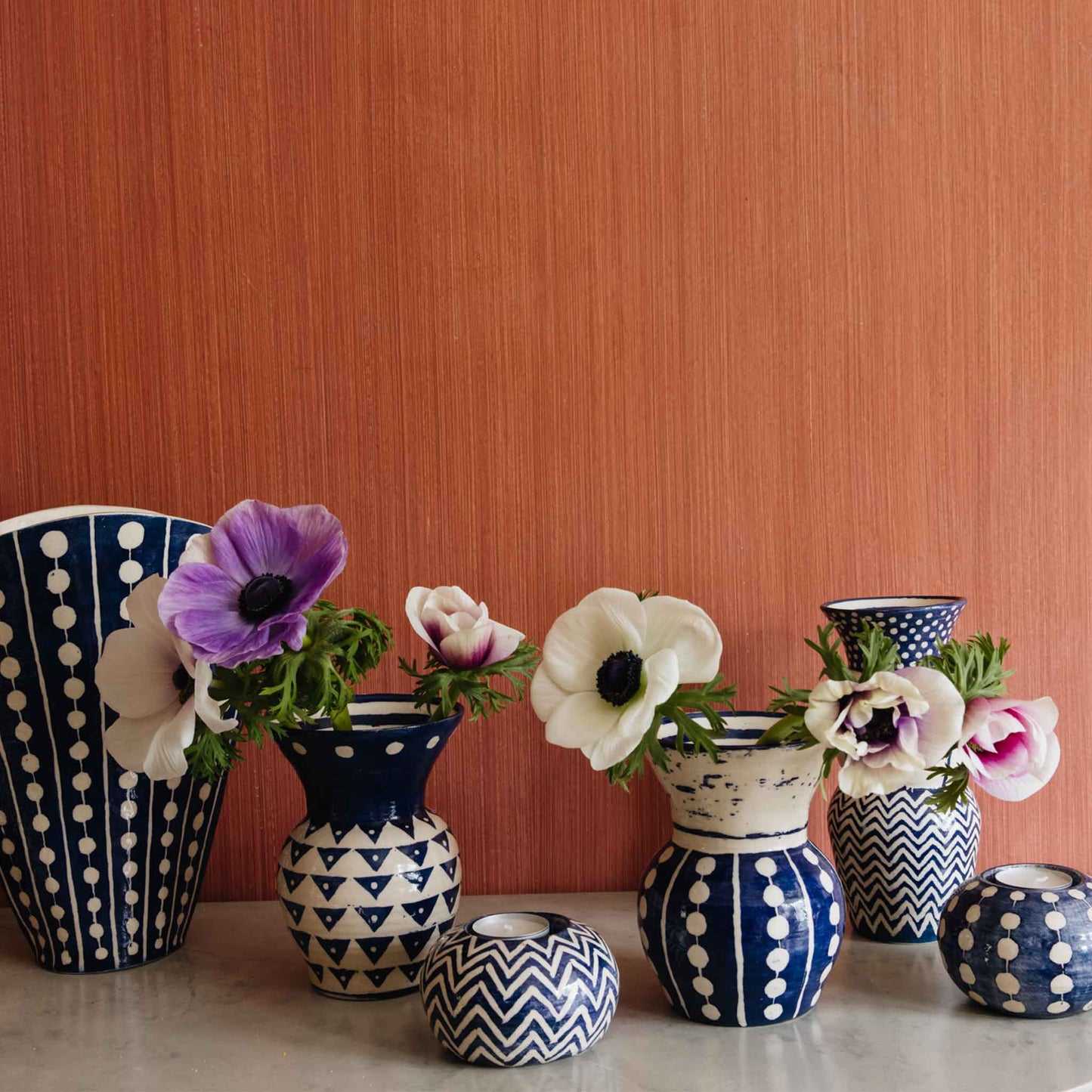 Double Layer Arrow Dots Vase Indigo