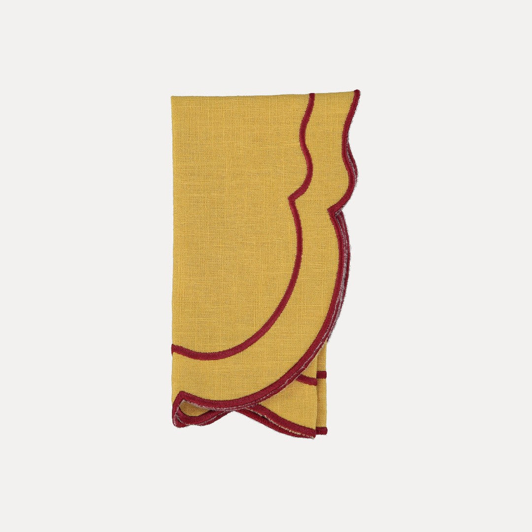 Clou Napkin, Mustard with Bordeaux