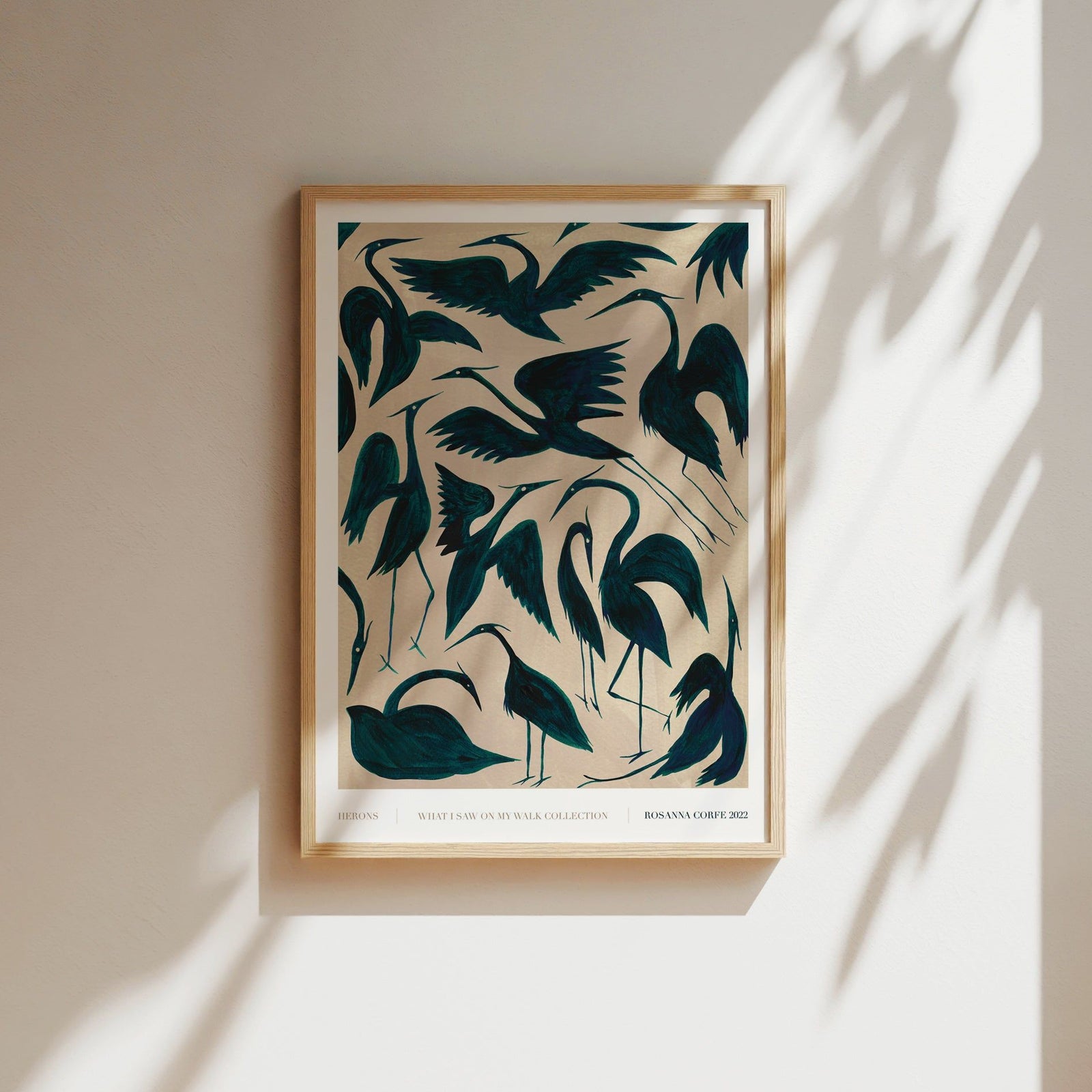 A4 - 'Herons' Bird Print, Dark Teal