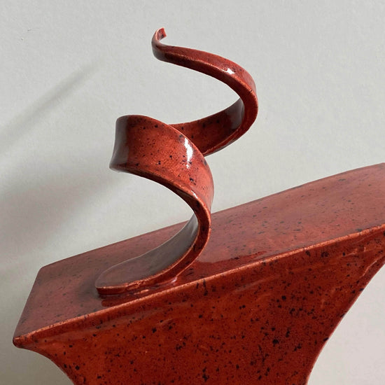 Tall Ceramic Mantel Clock with Enclosed Face - Speckled Red