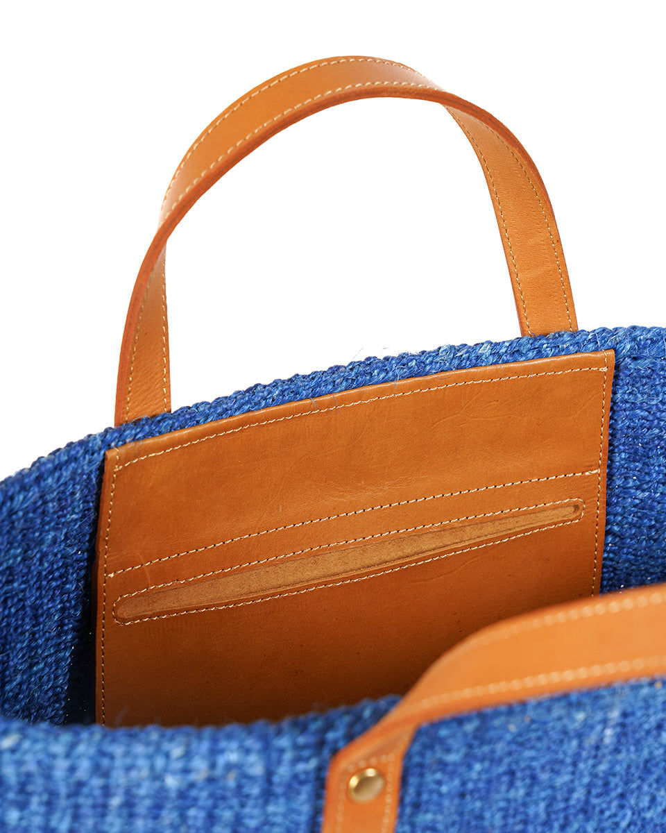 BANDARI: True Blue & Tan Leather Sisal Shopper